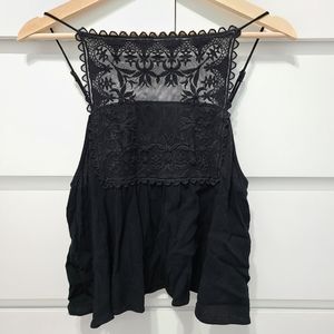 UO Black Lace Panel Cropped Tank